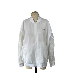 Nike Sportswear Essentials Woven Varsity Windbreaker Bomber Jacket in White